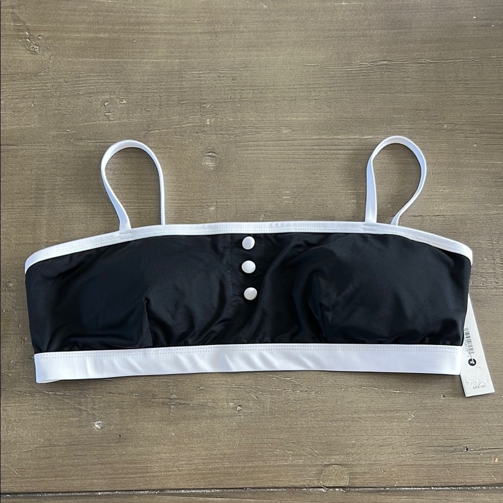 Aqua Swim Bloomingdale’s Black and White Bikini Top with Button Detail New